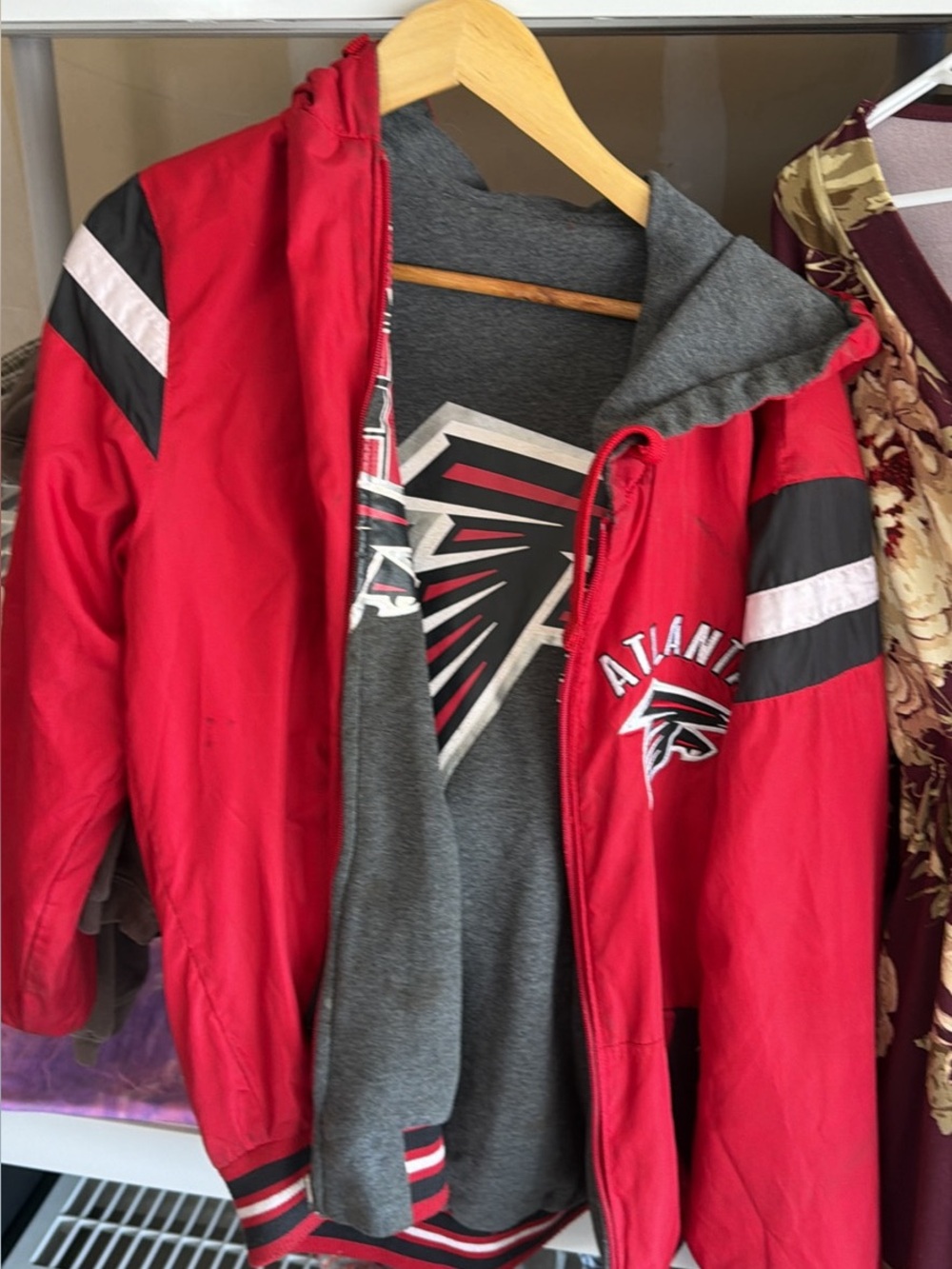 Vintage Atlanta Falcons Red Men's Hooded Jacket
